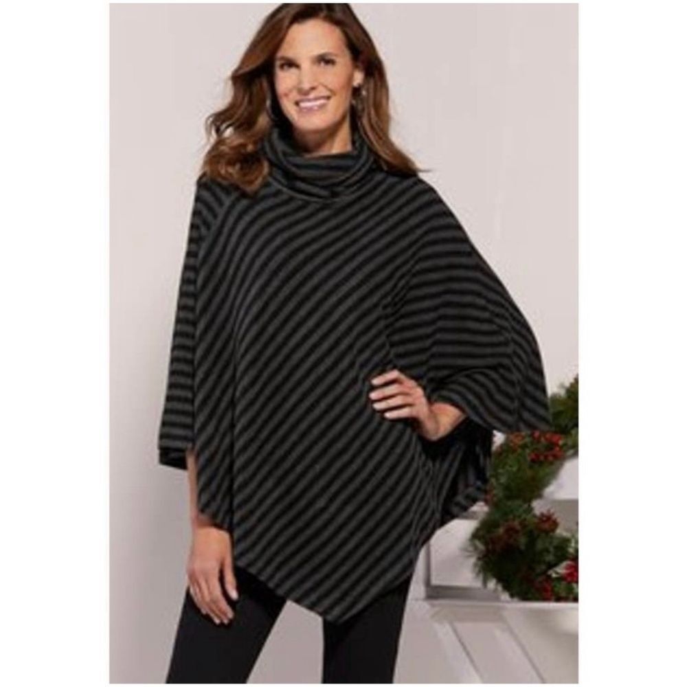 Women's soft surroundings black grey stripe cape one size missy